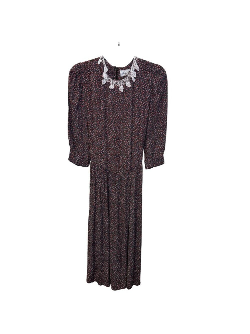 VTG 80s Michael Blair Floral Prairie Dress Lace Collar ILGWU USA Womens 11/12